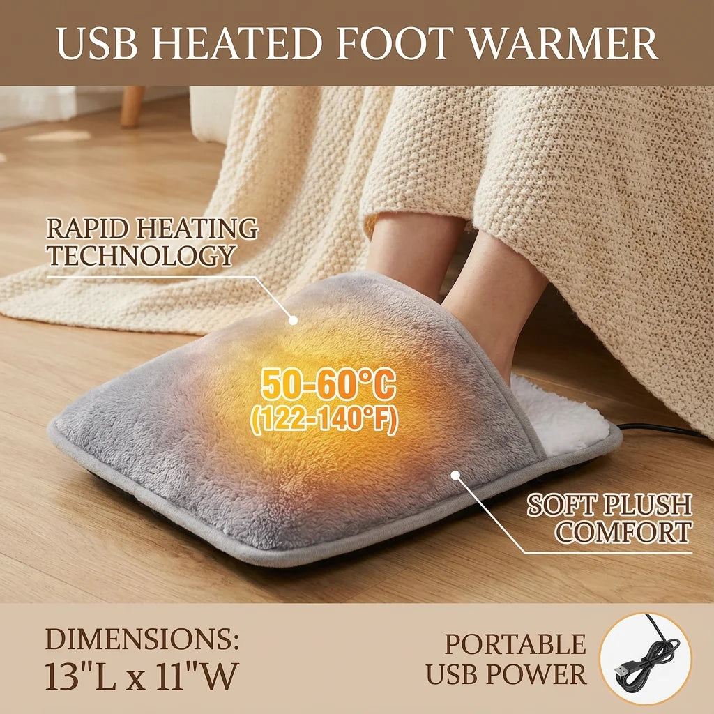 Winter Electric Foot Heating Pad USB Charging Soft Plush Washable Foot Warmer Heater Improve Sleeping Household Foot Warming Mat
